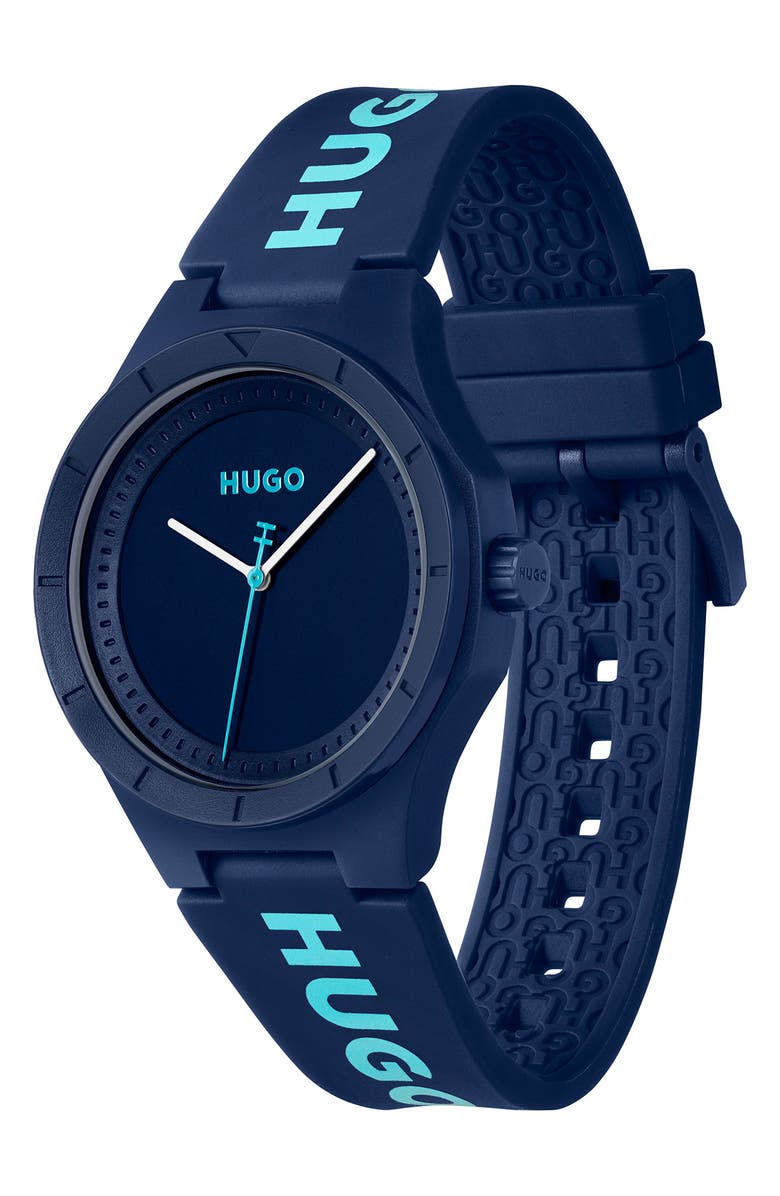 BOSS Lit For Him Rubber Strap Watch, 42mm, Alternate, color, Blue Dial