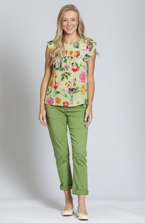 Apny Floral Print Flutter Sleeve Top In Yellow Multi