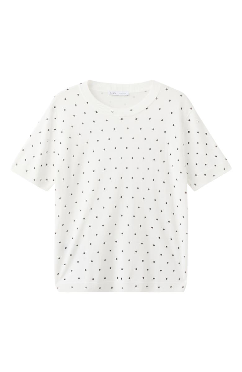 MANGO Polka Dot Short Sleeve Sweater, Alternate, color, Off White