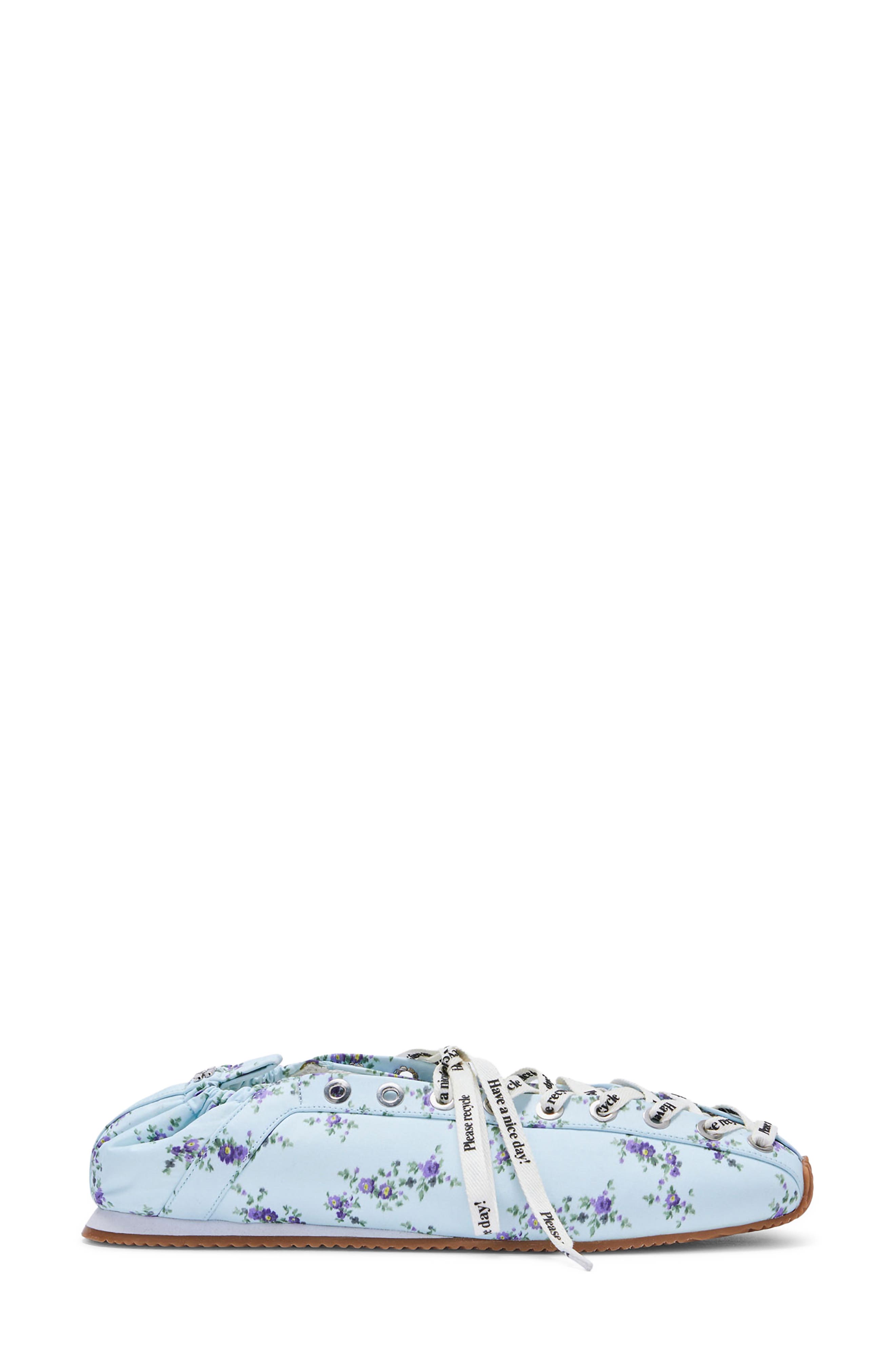 Ganni Sporty Lace-Up Ballerina Flat, Alternate, color, Iced Aqua