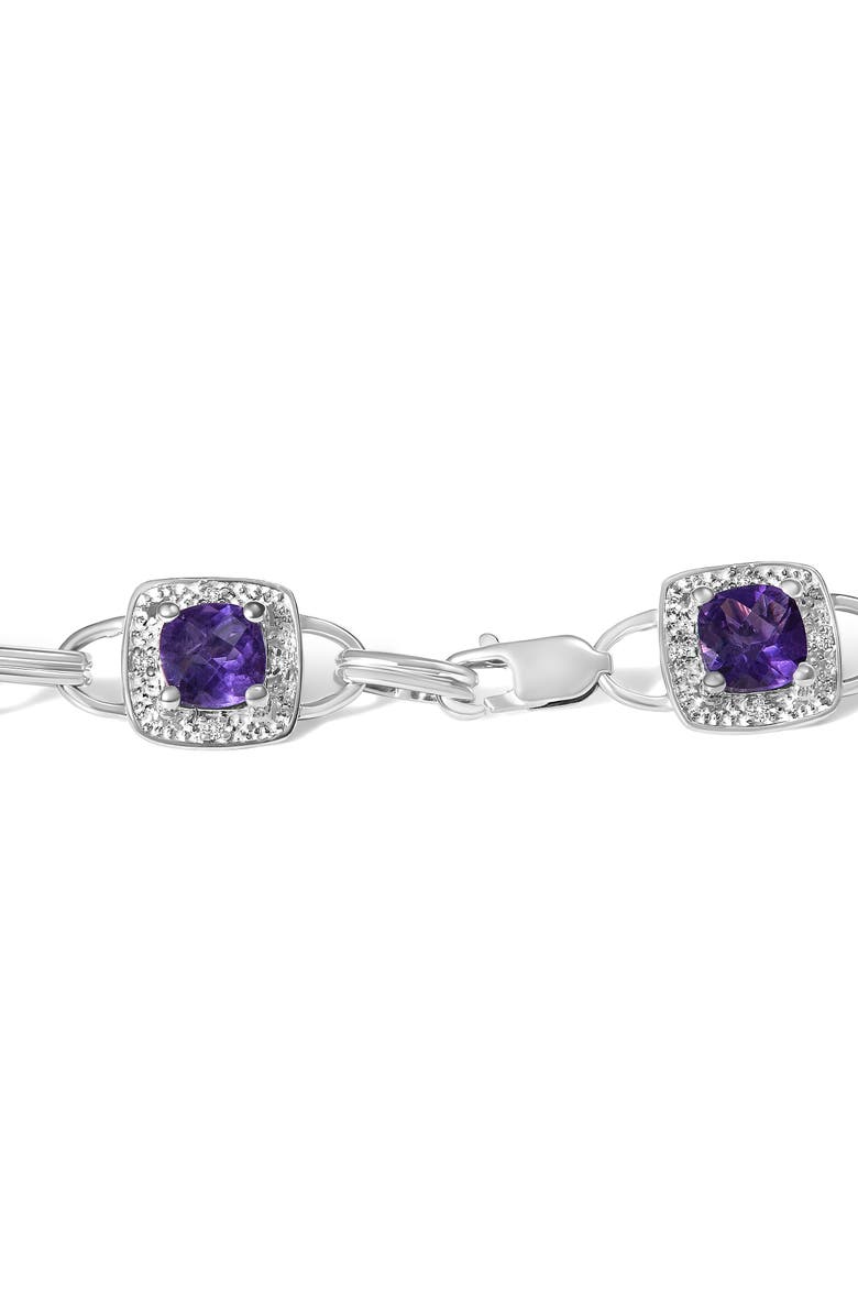 Haus of Brilliance 10K White Gold Cushion Cut Purple Amethyst and Diamond Halo Link Bracelet, Alternate, color, White