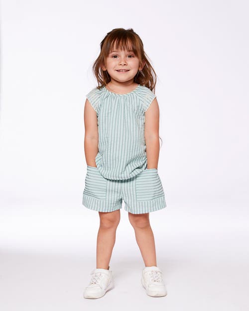DEUX PAR DEUX DEUX PAR DEUX LITTLE GIRL'S CHAMBRAY BLOUSE AND SHORT SET MINT GREEN STRIPED