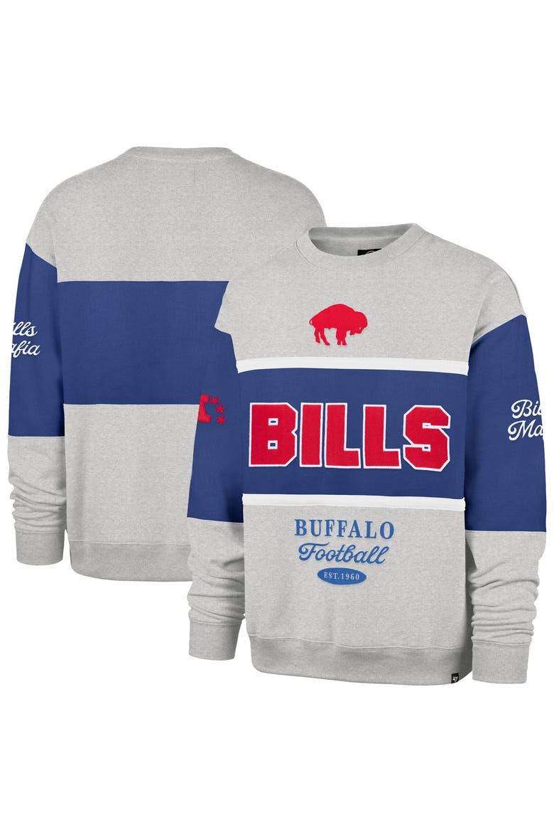 Men's '47 Royal/Heather Gray Buffalo Bills Blockfield Maximalist Sweatshirt, Main, color, Royal