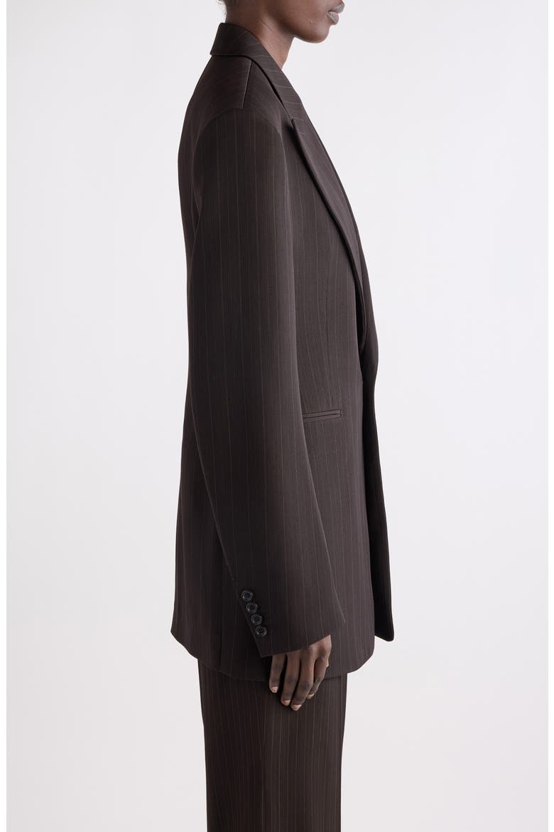 Pinstriped Single Button Jacket, Alternate, color, MARRON/ BEIGE