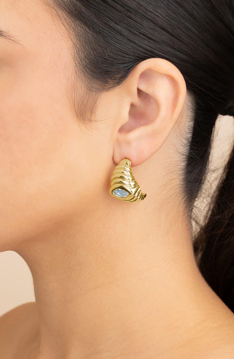 Sterling Forever Cubic Zirconia Croissant Hoop Earrings, Alternate, color, Gold