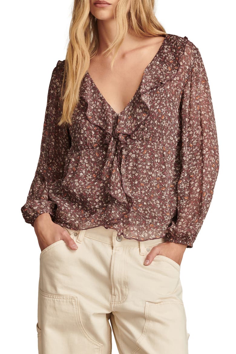 Floral Ruffle Collar Top, Main, color, CINNAMON M
