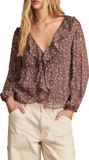 Lucky Brand Floral Ruffle Collar Top
