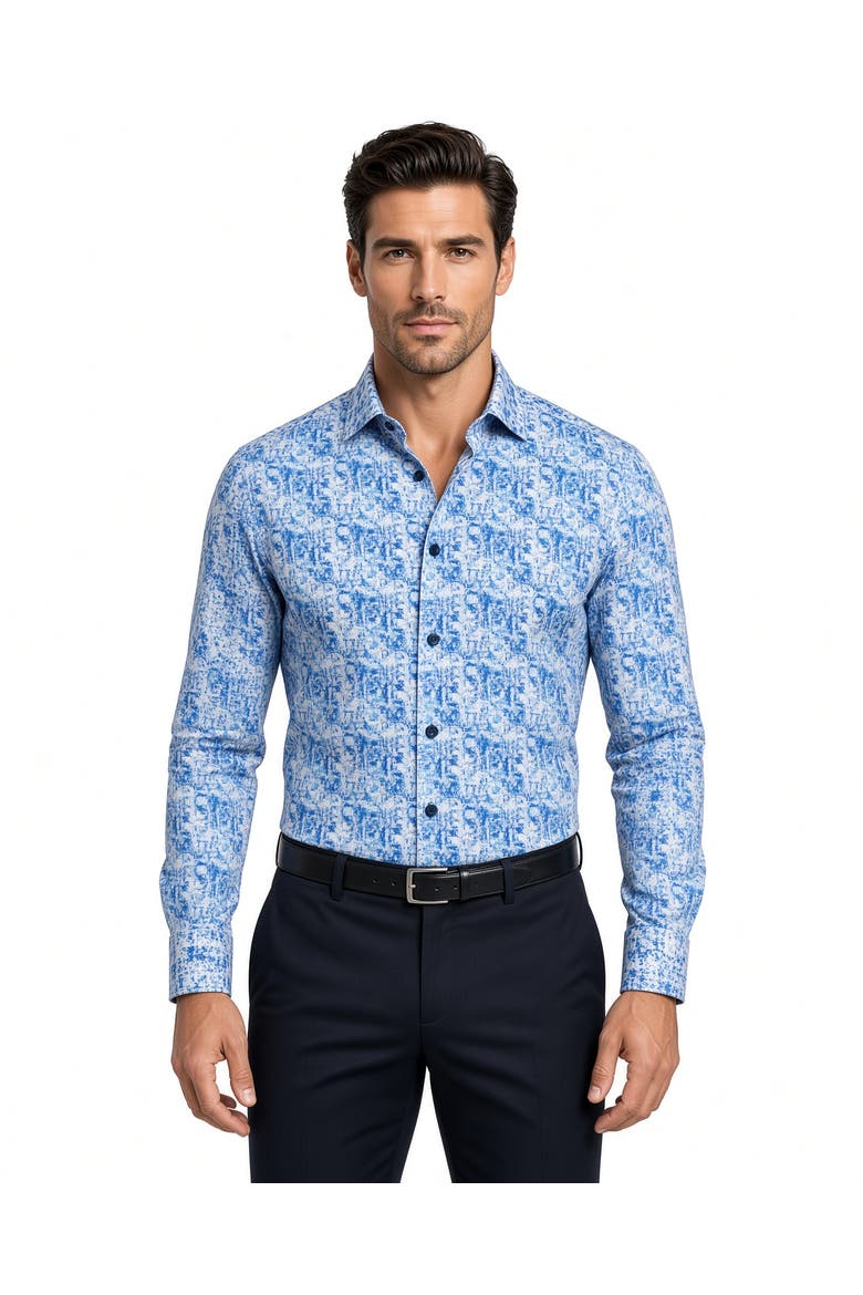 Dublin Print Button-Up Long Sleeve Shirt, Alternate, color, Blue