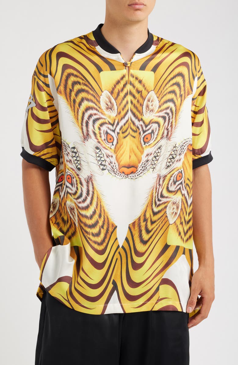 Y-3 Tiger Graphic Satin Jersey Polo, Main, color, Multicolour