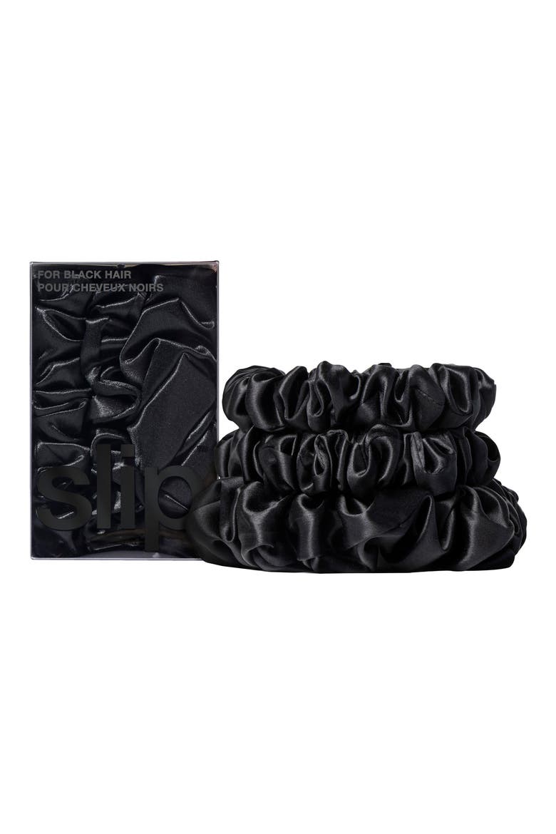 3-Pack Large & Small Silk Scrunchie Set, Alternate, color, BLACK