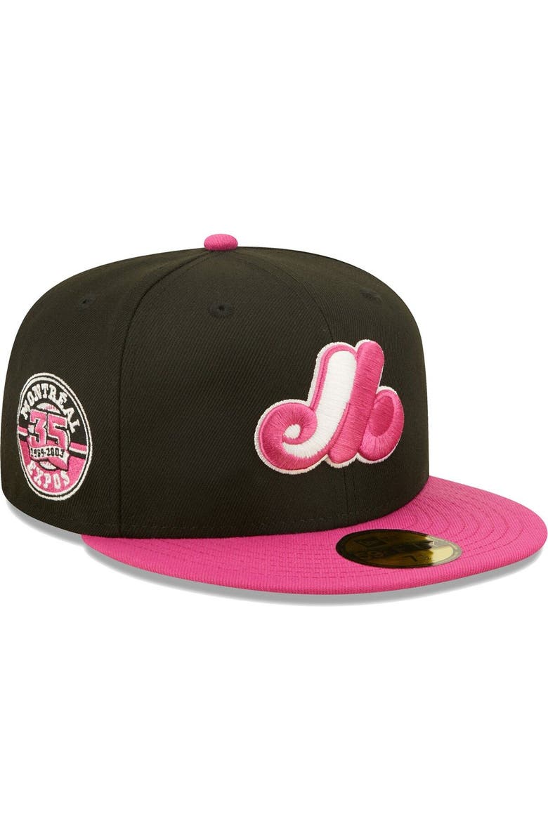 New Era Men's New Era Black/Pink Montreal Expos 35th Anniversary Passion 59FIFTY Fitted Hat, Main, color,