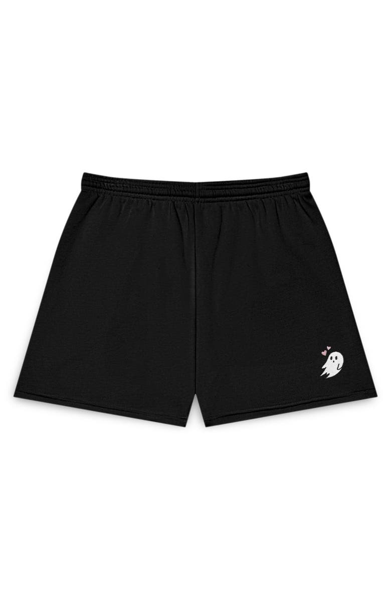 Dalix Womens Heartly Ghost Embroidered Fleece Short Sweats, Main, color, Black