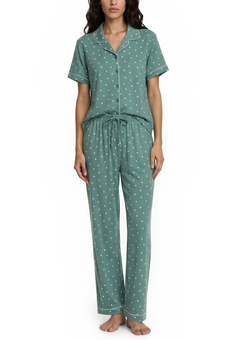 Brenna Piped 3-Piece Pajamas, Alternate, color, MID GREEN