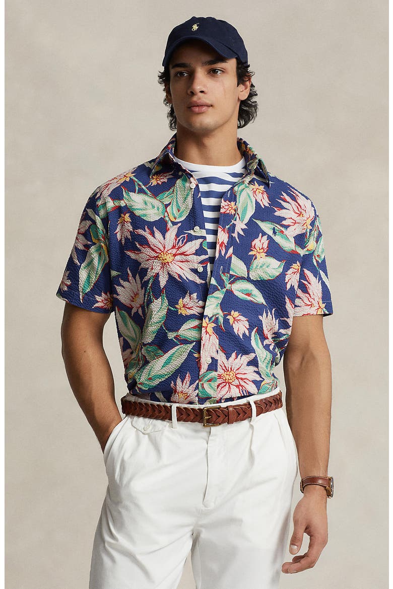 Floral Seersucker Short Sleeve Button-Down Shirt, Alternate, color, BELLEVILLE FLORAL