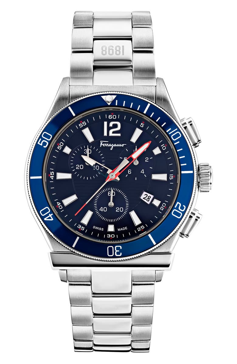 FERRAGAMO 1898 Sport Chronograph Bracelet Watch, 44mm, Main, color, 