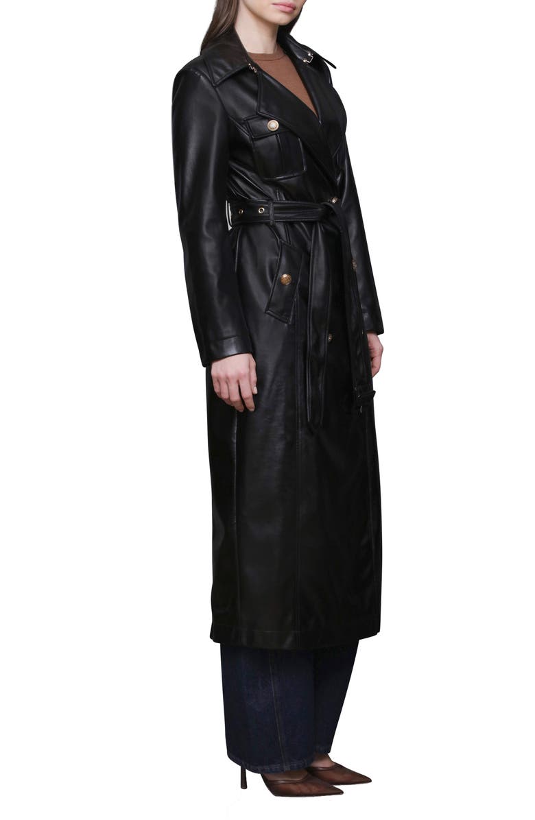 Avec Les Filles Belted Faux Leather Utility Trench Coat, Alternate, color, Black
