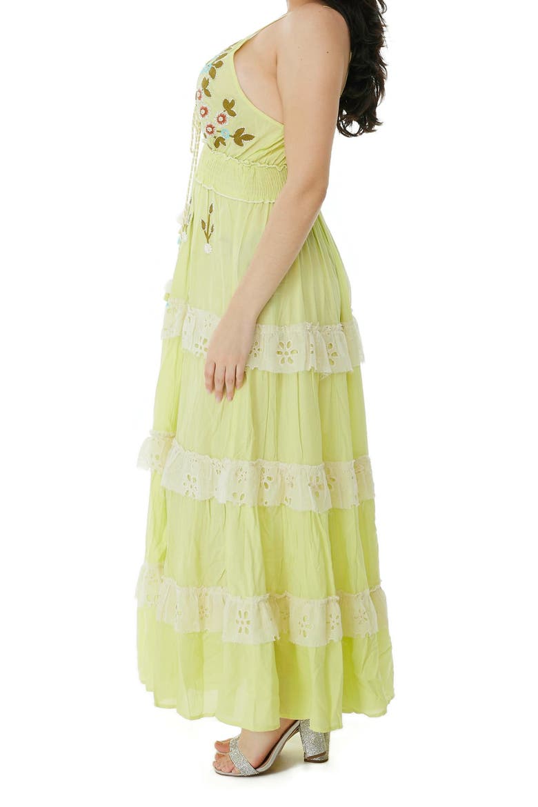 Embroidered Tie Neck Maxi Dress, Alternate, color, NEON GREEN