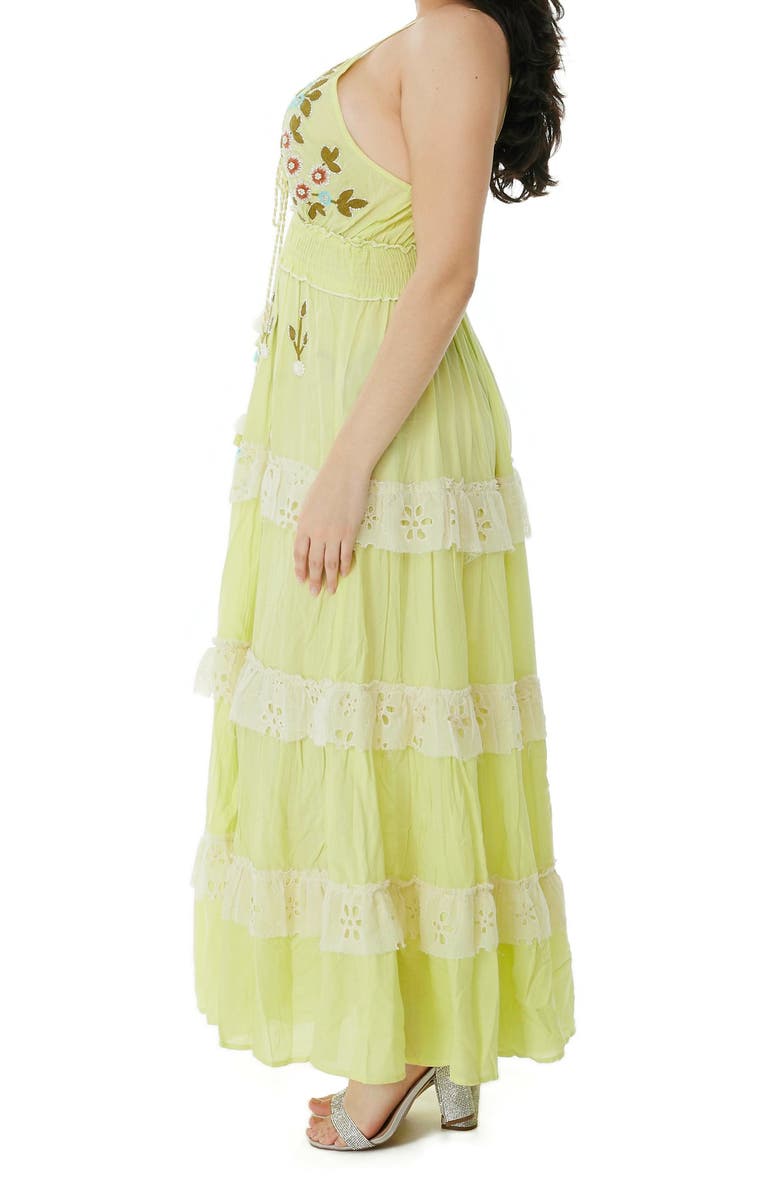 RANEES Embroidered Tie Neck Maxi Dress, Alternate, color, Neon Green