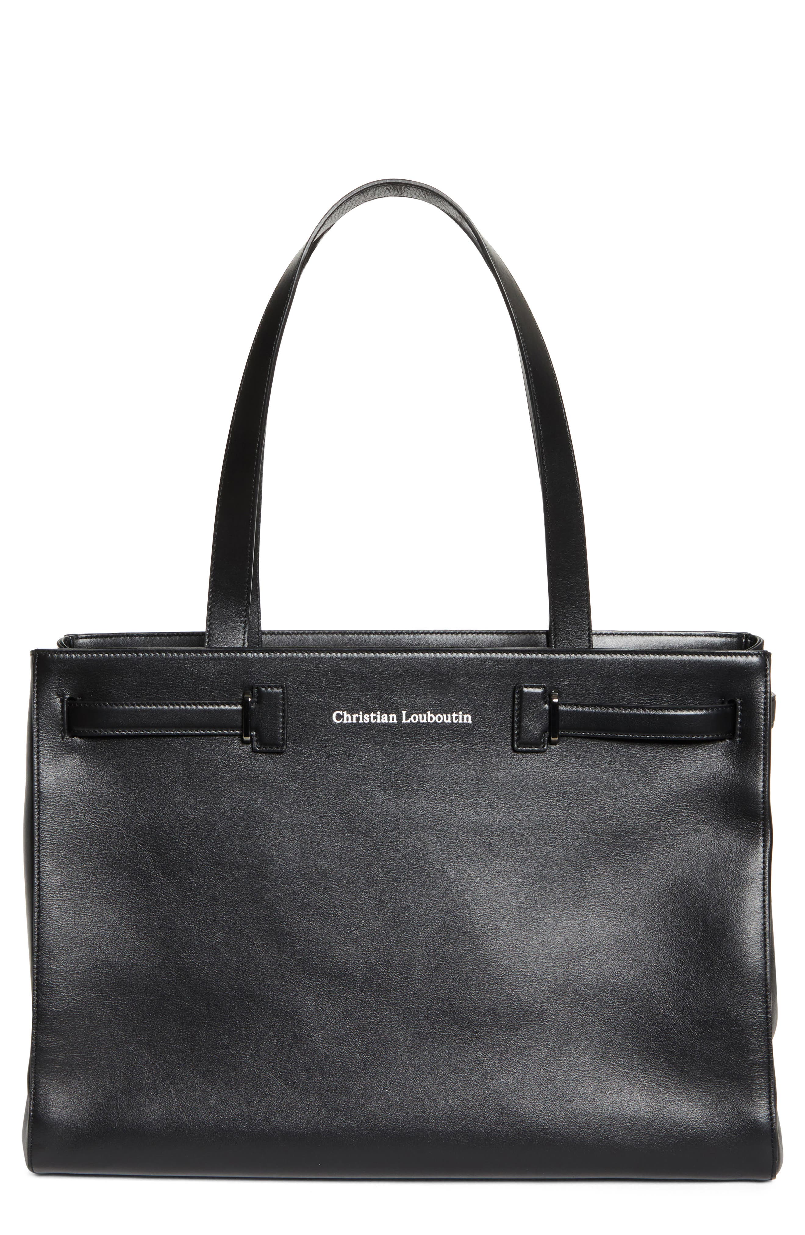 Christian Louboutin Djanis Leather East/West Tote, Main, color, Black
