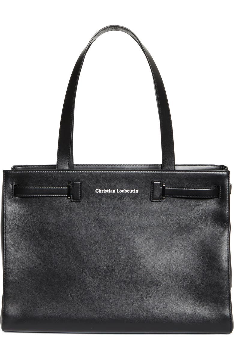 Christian Louboutin Djanis Leather East/West Tote, Main, color, Black