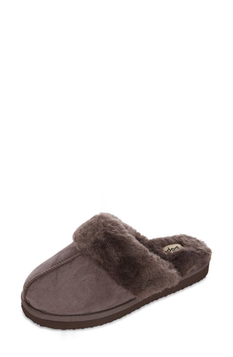 Faux Suede Faux Fur Lined Slipper (Women)