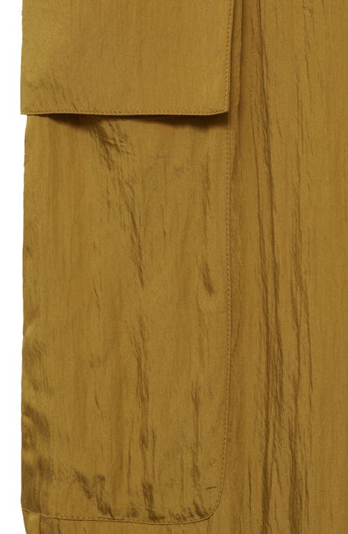 Mango Textured Satin Cargo Pants In Olive Green