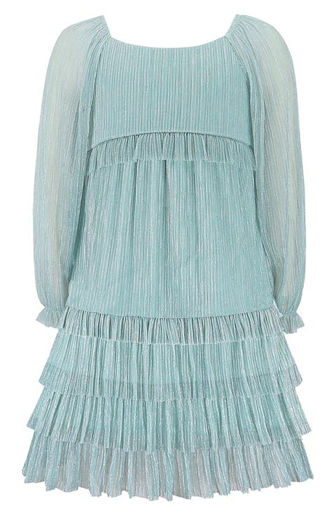 Kids' Metallic Tiered Plissé Dress