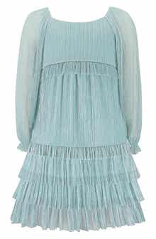Kids' Metallic Tiered Plissé Dress