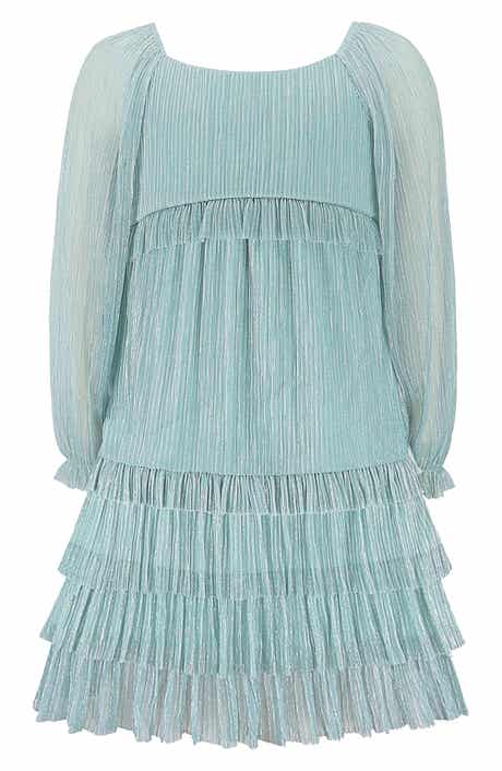 Kids' Metallic Tiered Plissé Dress