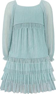 Zunie Kids' Metallic Tiered Plissé Dress