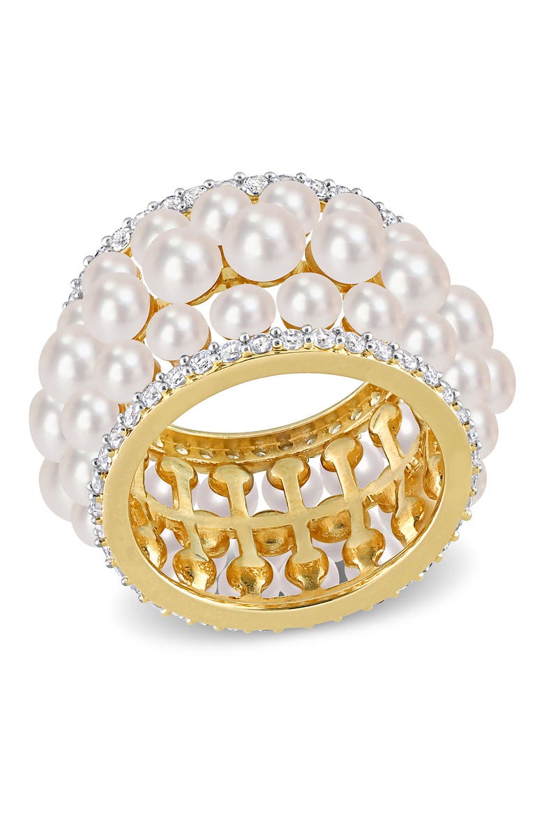 Yellow Gold Plated Sterling Silver 3-3.5mm Freshwater Cultured Pearl Ring, Main, color, WHITE
