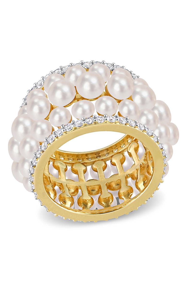 DELMAR Yellow Gold Plated Sterling Silver 3-3.5mm Freshwater Cultured Pearl Ring, Main, color,