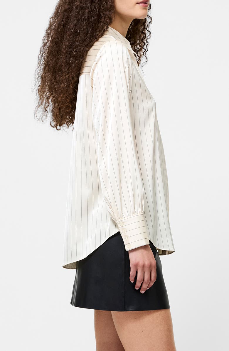 French Connection Pinstripe Satin Shirt, Alternate, color, Porcelain Cream-Black