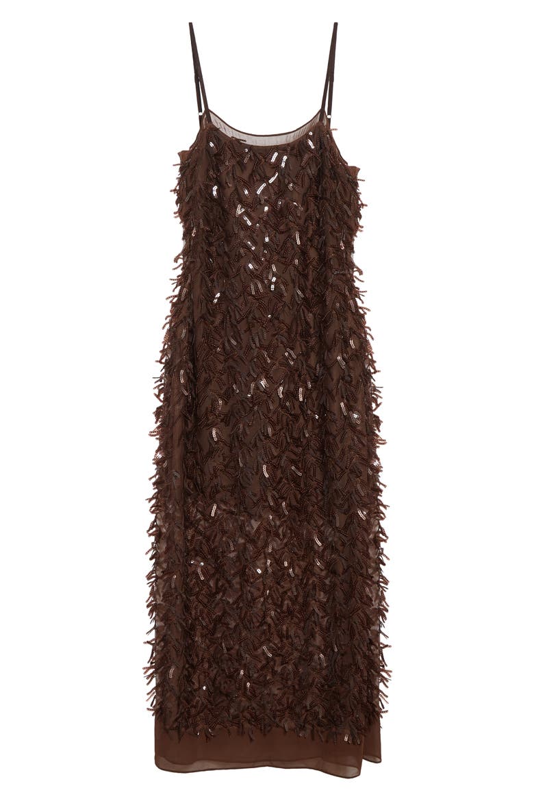 Sequin Fringe Slip Dress, Alternate, color, CHOCOLATE