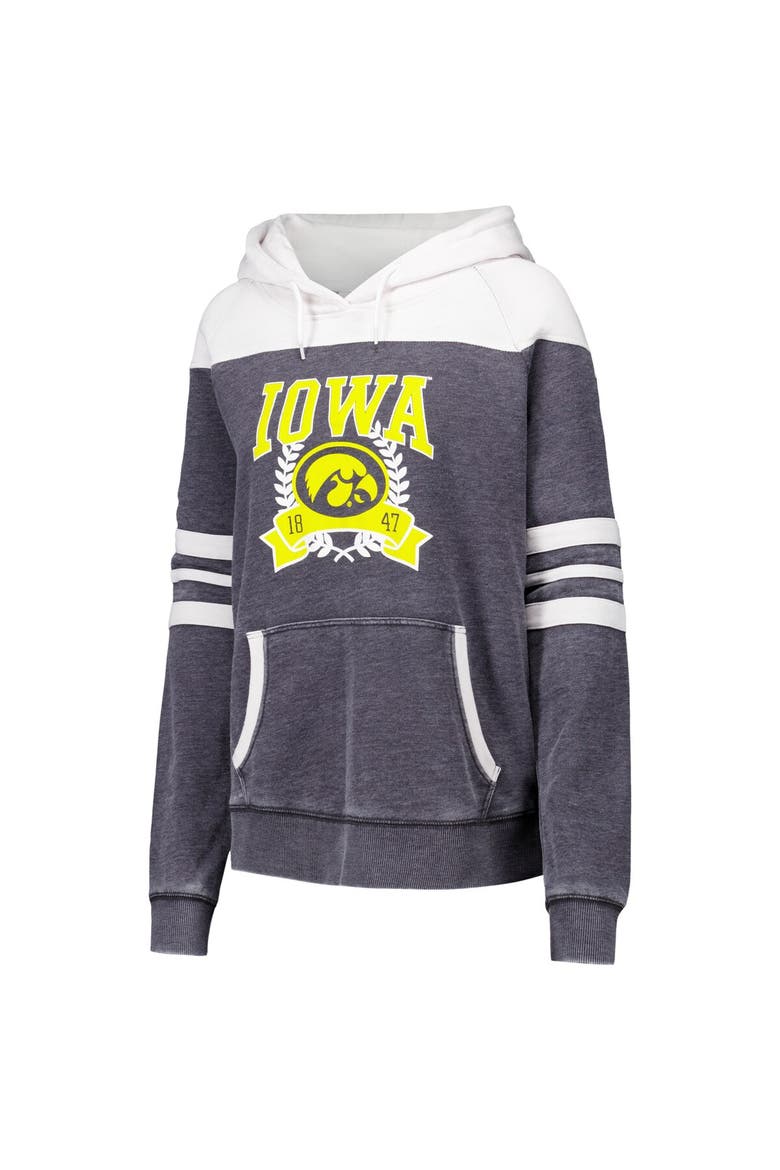 Women's Charcoal Iowa Hawkeyes Blitz Striped Blocked Raglan Pullover Hoodie, Alternate, color, Charcoal