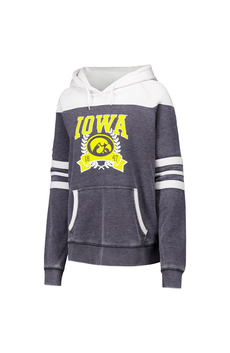 CAMP DAVID Women's Charcoal Iowa Hawkeyes Blitz Striped Blocked Raglan Pullover Hoodie, Alternate, color, Charcoal