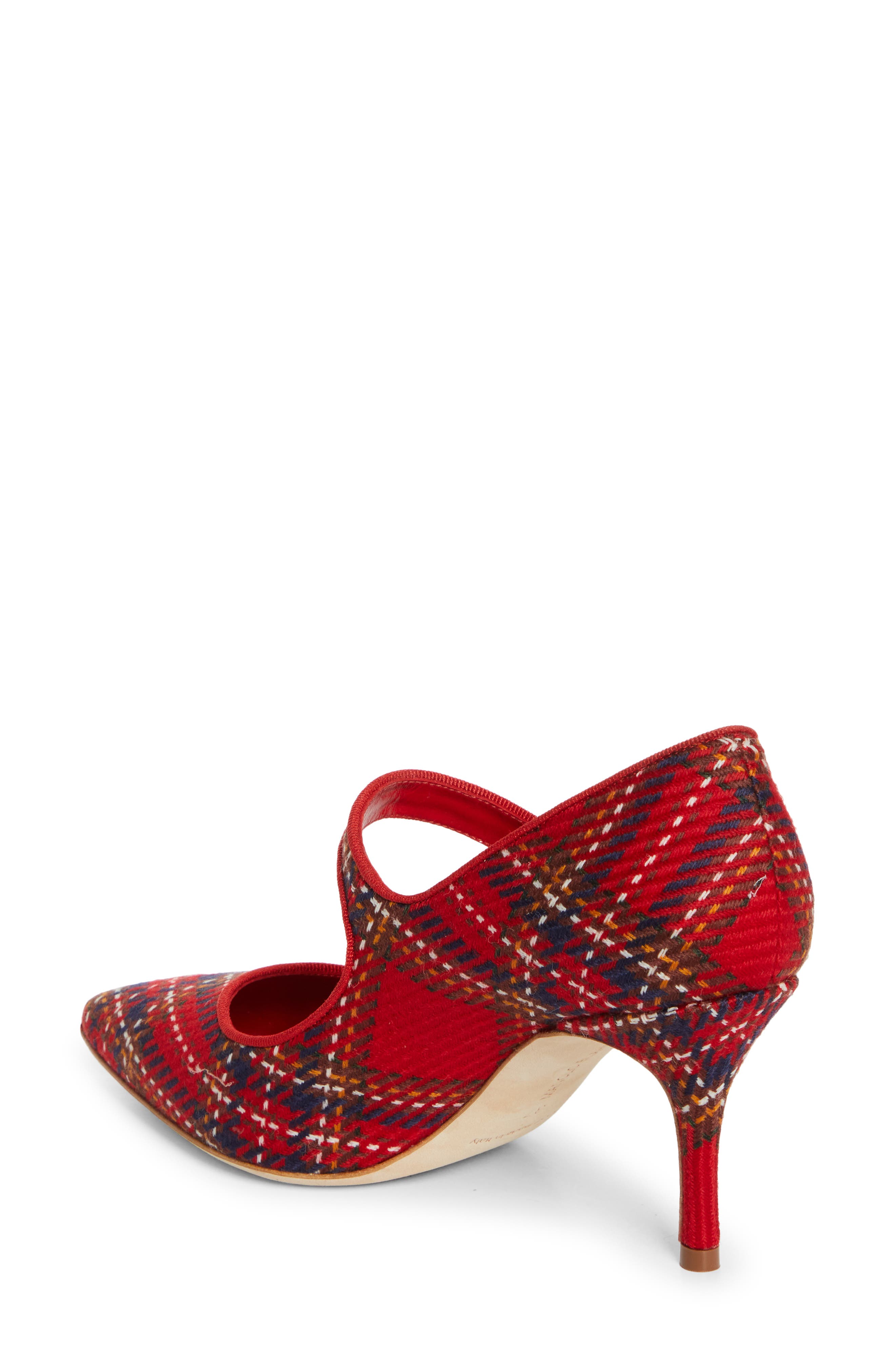 Manolo Blahnik Campari Plaid Wool Pointed Toe Mary Jane Pump, Alternate, color, 