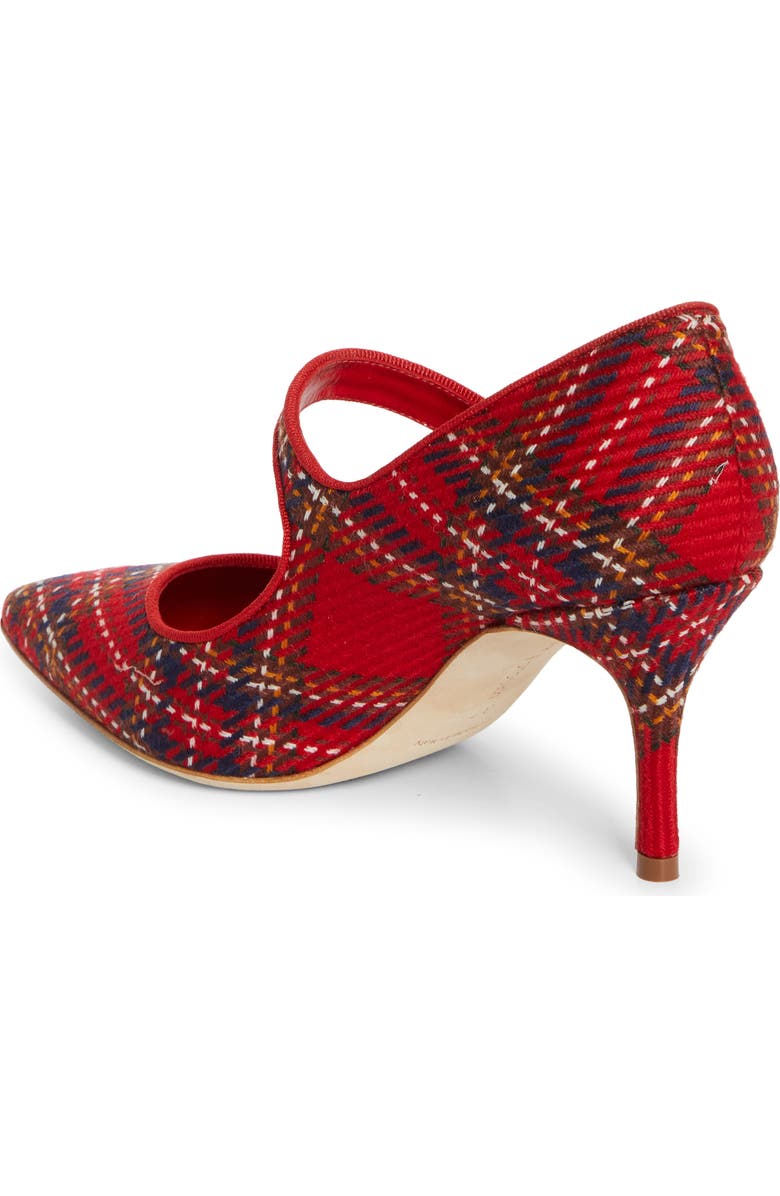 Manolo Blahnik Campari Plaid Wool Pointed Toe Mary Jane Pump, Alternate, color,