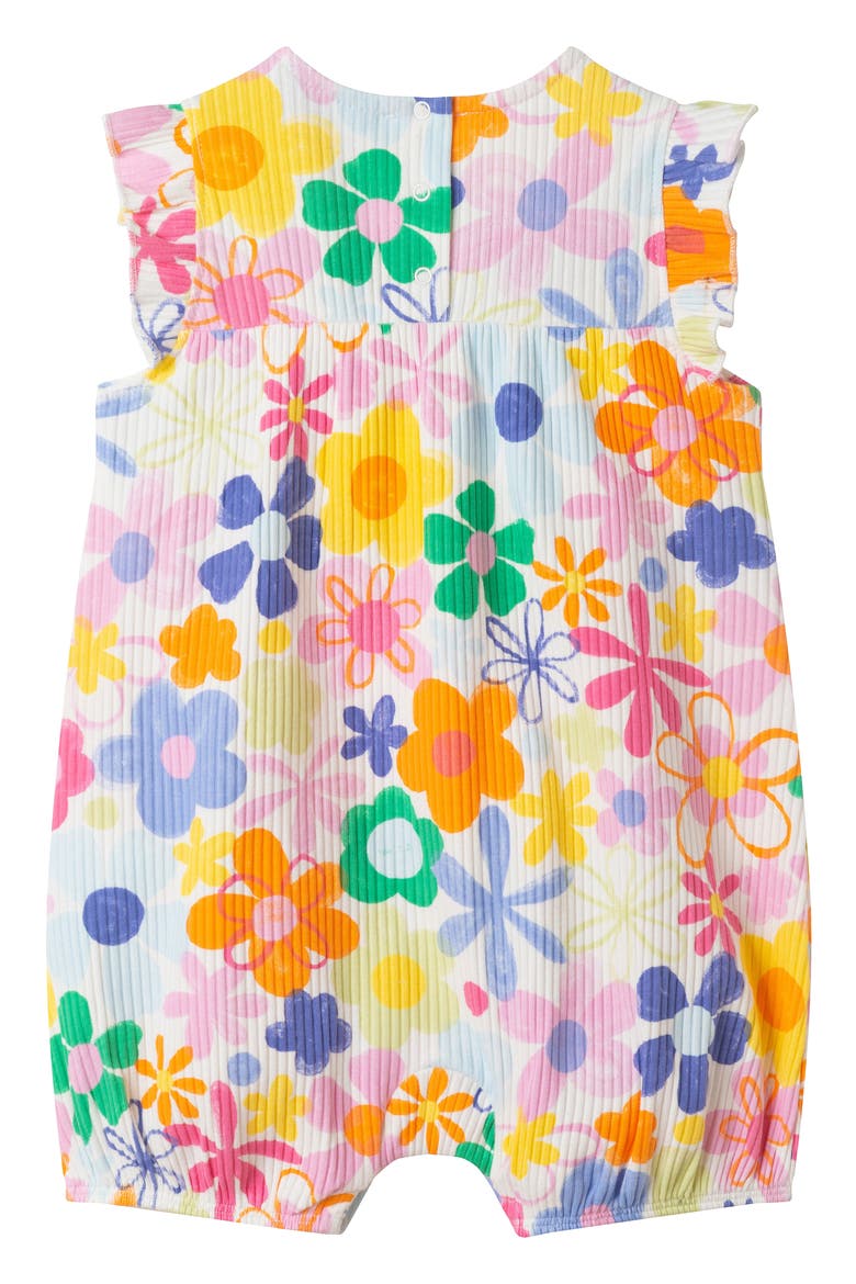 Floral Rib Stretch Cotton Bubble Romper & Bow Head Wrap Set, Alternate, color, WHITE MULTI