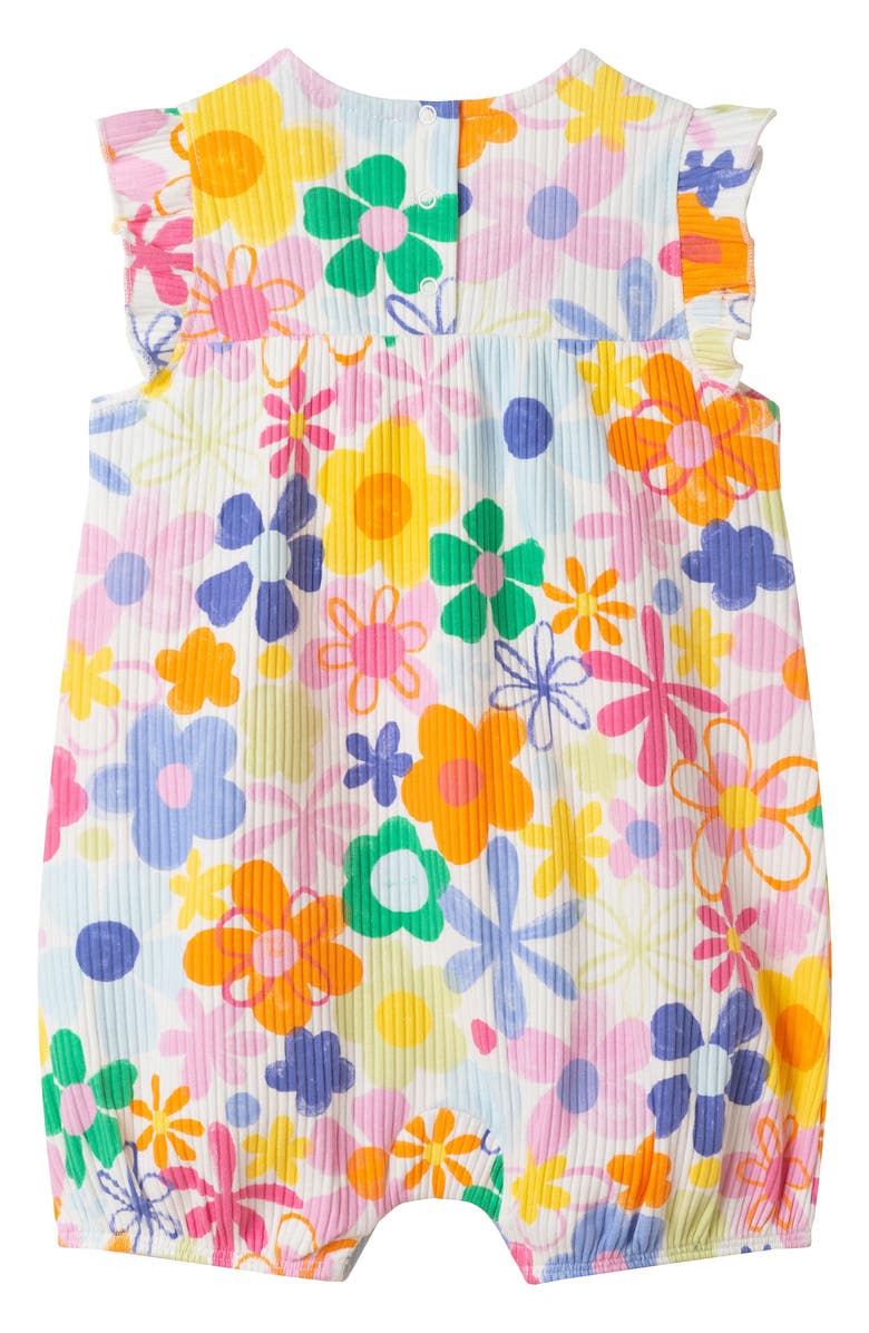 Andy & Evan Floral Rib Stretch Cotton Bubble Romper & Bow Head Wrap Set, Alternate, color, White Multi