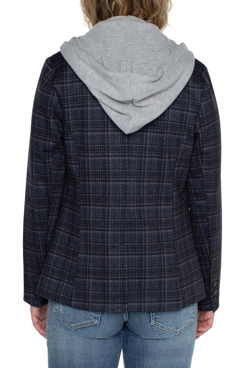 Plaid Boyfriend Blazer with Removable Hoodie Bib, Alternate, color, NAVY/ GREY