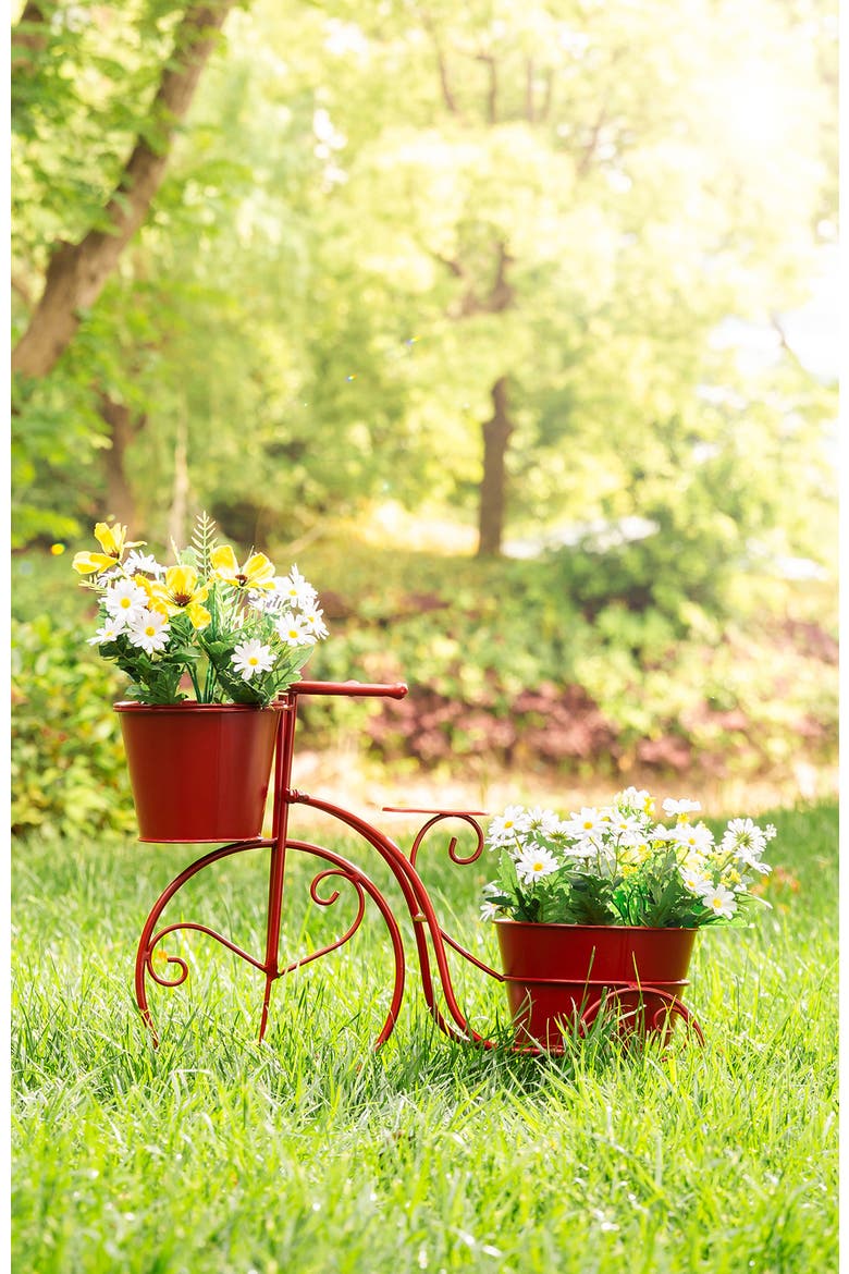 21.5"L Metal Bicycle Planter Stands Flower Pot Cart, Alternate, color, Red