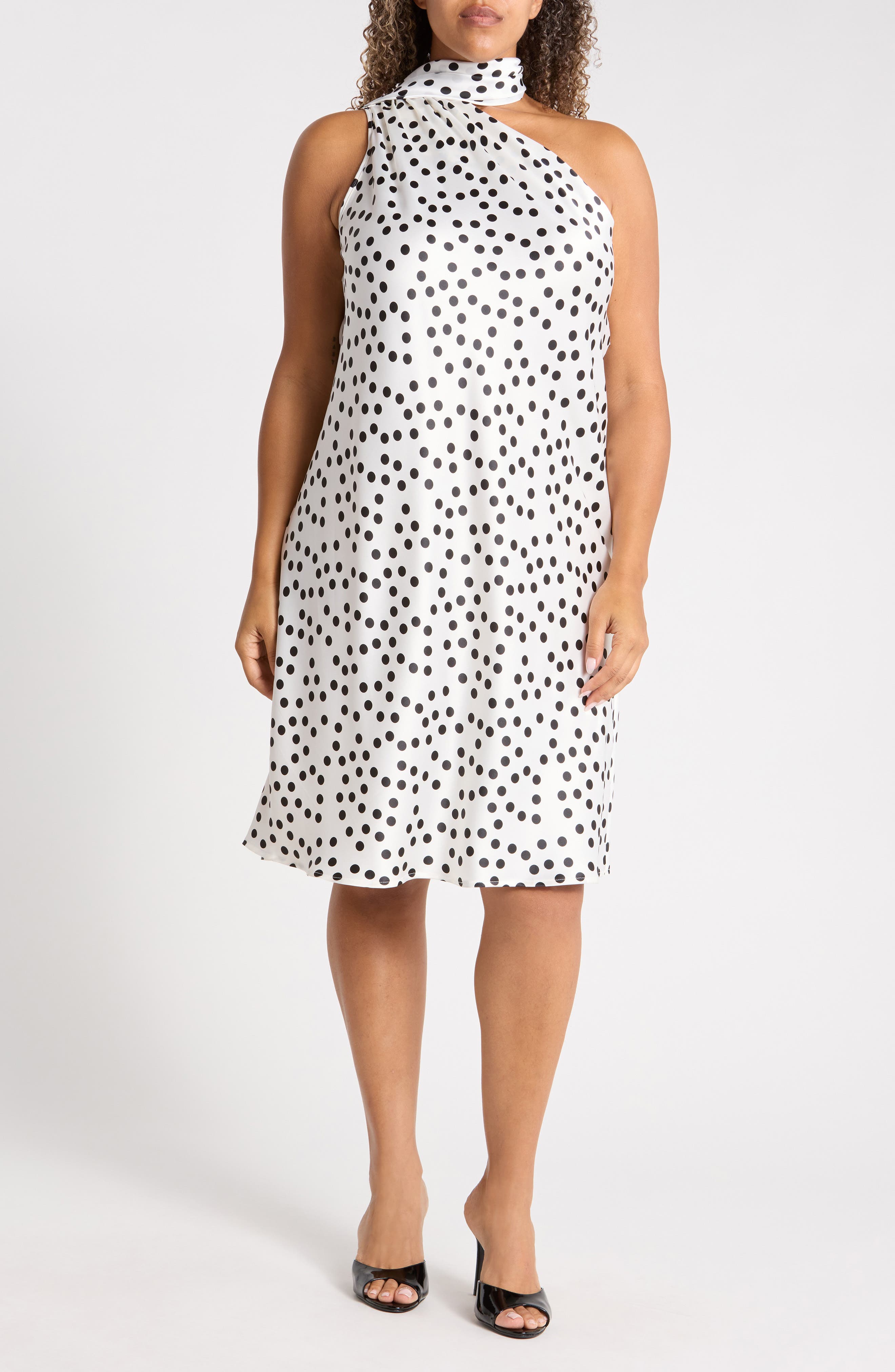One-Shoulder Polka Dot Dress