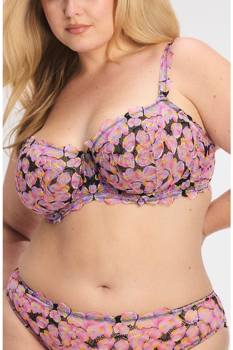 Sun Tide Floral Lace Unlined Balconette Bra, Alternate, color, BLACK CAVIAR