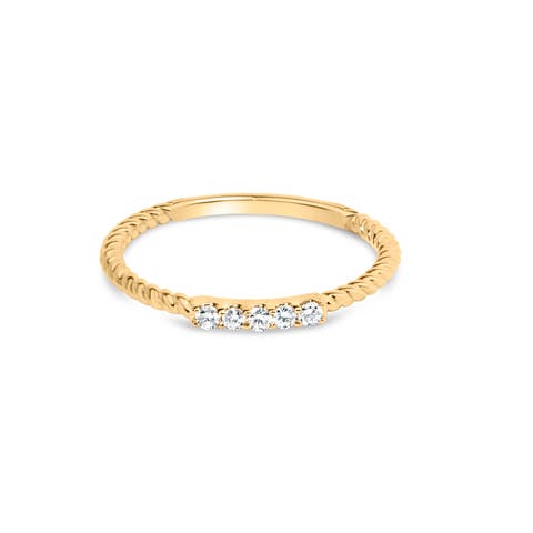 10K Yellow Gold 1/10 Cttw Diamond 5 Stone Braided Shank Band Ring