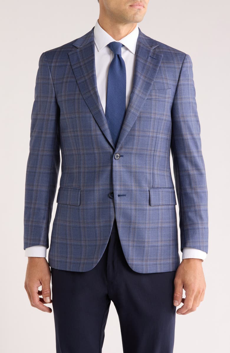Peter Millar Plaid Wool Sport Coat, Main, color, Medium Blue