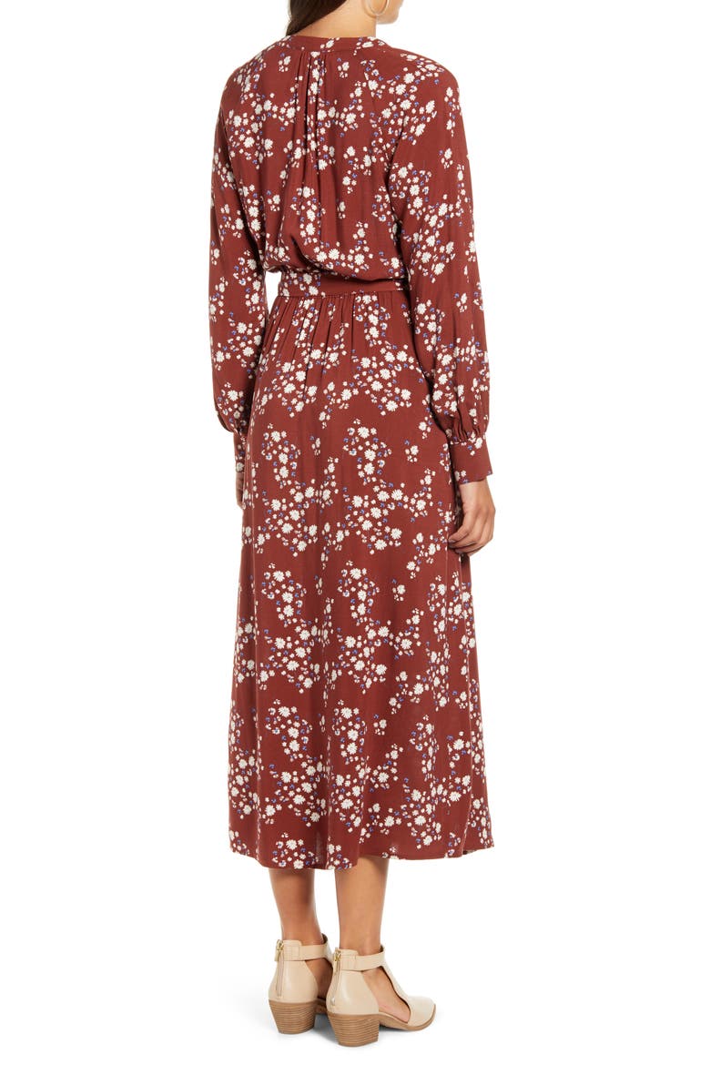 Floral Print Long Sleeve Midi Dress, Alternate, color, WINE-BLUE