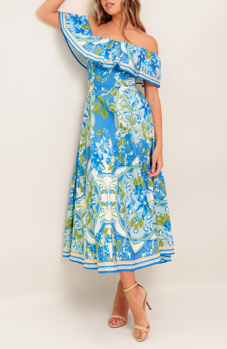 FLYING TOMATO Floral Off the Shoulder Midi Dress, Alternate, color, Powder Blue
