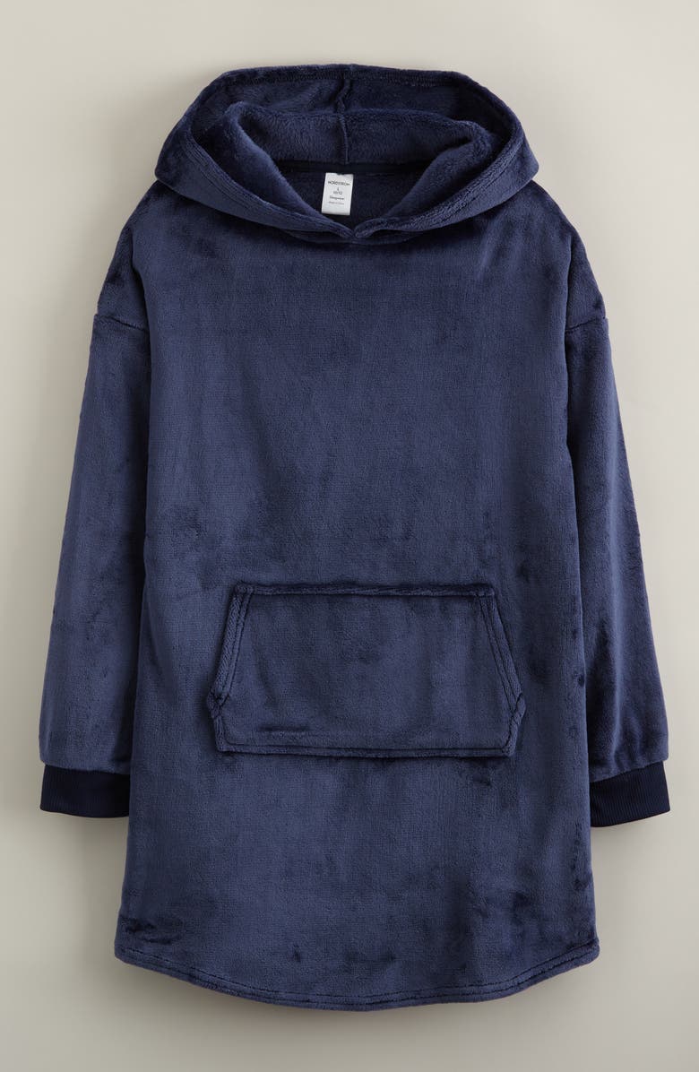 Nordstrom Kids' Oversize Fleece Sleeper Hoodie, Main, color, Navy Peacoat