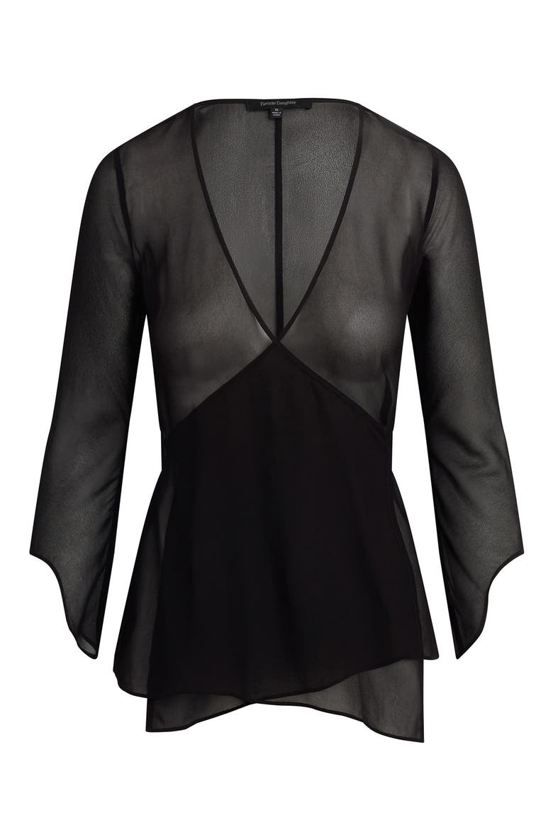 The Ethereal Mixed Media Faux Wrap Top, Alternate, color, BLACK